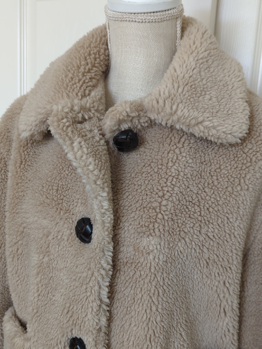 Zara Beige Teddy Faux-Shearling Button Jacket - Picture 3 of 6